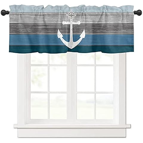 SODIKA Kitchen Valances for Windows Rod Pocket Modern Farmhouse Curtain Valances for Bathroom Living Room Nautical Anchor Rustic Old Barn Wood 1 Panel, 54 x 18 Inch Cover