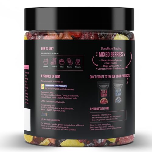 Image of Moontreat Premium Mixed Berries, Unsalted, 360 gm (Dried Blueberry, Cranberry, Black Currant, Strawberry, Cherry, Mango, Raisin) | Dried Berries | Antioxidant Rich | Healthy Snack for Kids and Adults