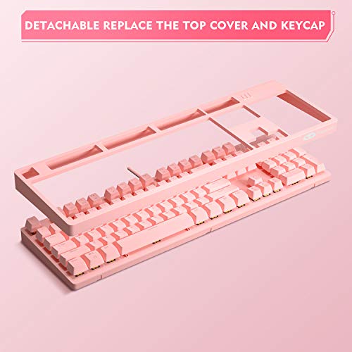 Magegee Mechanical Pink Gaming Keyboard Mk-Armor Led Rainbow Backlit And Wired Usb 104 Keys Keyboard With Blue Switches, For Windows Pc Laptop Game(Pink&White) #TOP2
