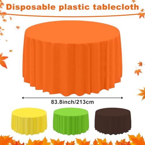 Image of CIEOVO 12 Pack Fall Plastic Tablecloth, Thanksgiving Yellow Orange Brown Green Disposable Waterproof Round Tablecloth for Fall Harvest Thanksgiving Day Family Birthday Baby Shower Party Decorations