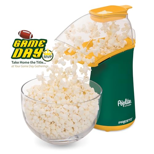 Image of Presto 04870 Poplite Hot Air Popcorn Popper - Built-In Measuring Cup + Melts Butter, Easy to Clean, Built-In Cord Wrap, 18 Cups, Green /Gold