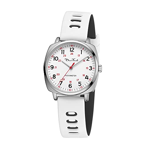 Diaofendi Nurse Watch For Medical Students,Doctors,Women Men With Second Hand And 24 Hour, Easy To Read Waterproof Watch (Small Silver-White Black) #TOP4