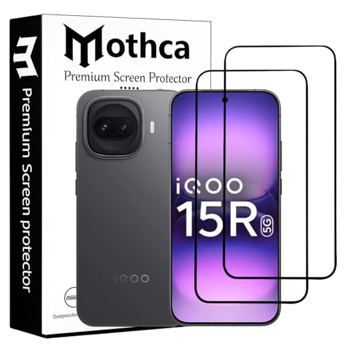 Image of Mothca Military-Grade Gorilla Tempered Glass Screen Protector for IQOO 15R | Black | Pack of 2 | Edge-to-Edge Coverage | Scratch Resistant | Easy Installation Kit