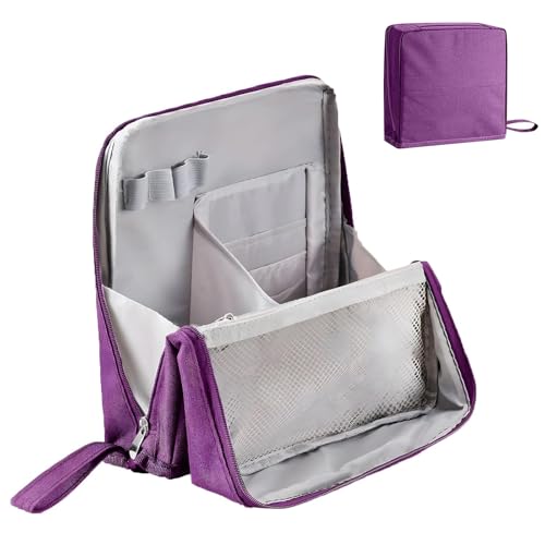 Doresty Makeup Bag, Travel Makeup Organizer, Parallel Traveler Make-up Bags Fold Down, Standing Makeup Bag, Large Capacity, Waterproof with Compartments(Purple)