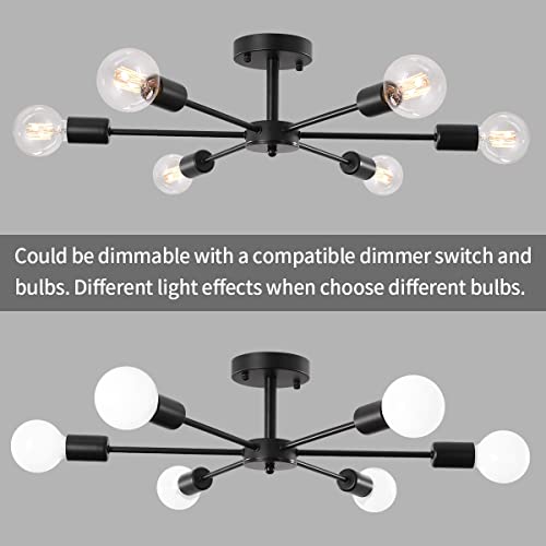 Zsmihdoh Modern Black Sputnik Chandelier, 6-Light Semi Flush Mount Ceiling Light For Bedroom,Living Room,Dining Room,Kitchen,Office #TOP4