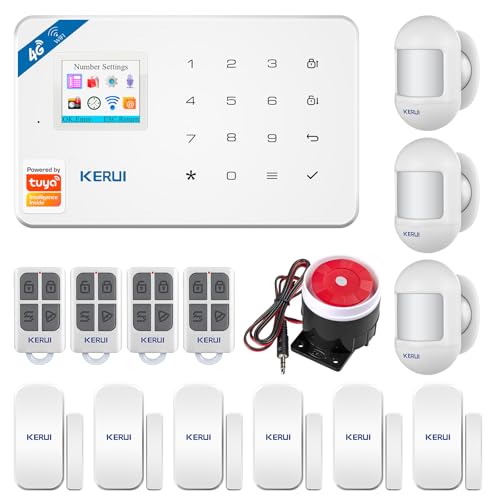 KERUI Allarme Casa Senza Fili, WIFI/GSM SMS Sistema Antifurto con Sirena Allarme 110dB,Telecomando Intelligente,Display LCD, Invite vocale, Sicurezza per la casa,ufficio,Compatibile con Alexa