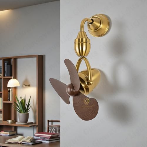 Image of Glowave Compact 3-Blade Wall /Ceiling Fan Gold Finish Mini Ceiling Fan with Reversible Motion Remote Control for Kitchen, Cafes, Hotels, Dining, Bar (Wall Fan /GD)