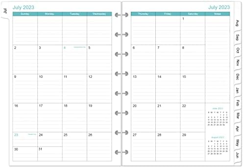 2023-2024 Monthly Planner Refill, 18 Months Planner Runs from July 2023 to December 2024, Two Pages Per Month, 8-Disc Discbound Refill Planner with Tabs, Junior Size, 5.8" x 8.3", Leaf