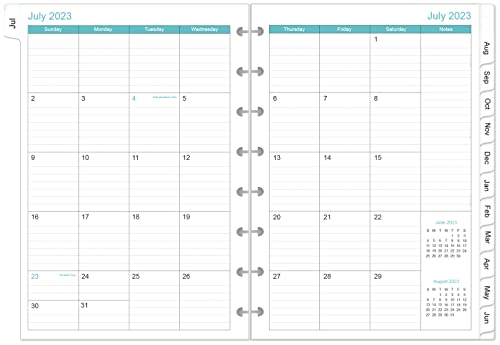 2023-2024 Monthly Planner Refill, 18 Months Planner Runs From July 2023 To December 2024, Two Pages Per Month, 8-Disc Discbound Refill Planner With Tabs, Junior Size, 5.8" X 8.3", Leaf #TOP2