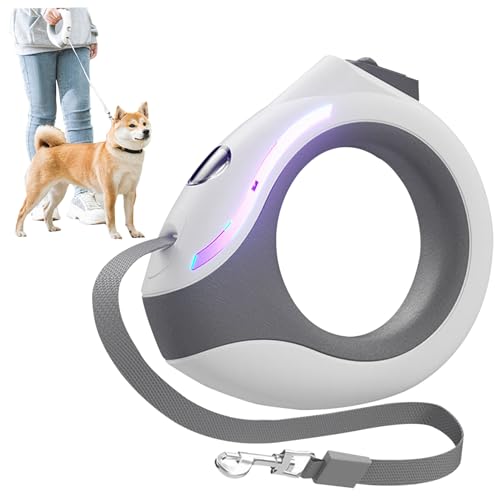 Retractable Dog Leash Extendable Dog Lead With Flashlight Rechargeable 118In Round Handle Dog Leash With Lock Ergonomic Breathing Light Dog Leashes For Small And Medium Dogs