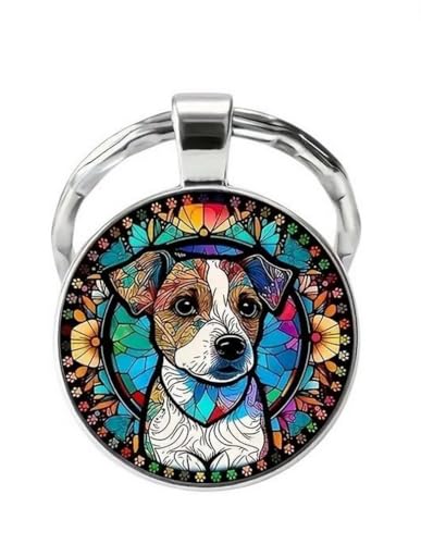 acciaio inox. Portachiavi, gioiello da borsa cabochon cane jack russell.