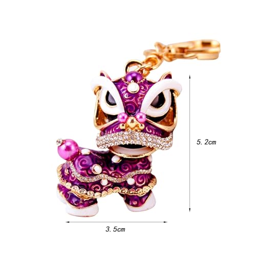 Wmqbjta Porte-clés Lion Danse Forme Cartoon Original Porte Trousseau Alliage de Zinc avec Adapté Cadeau Décoration Sac, violet – vue 3
