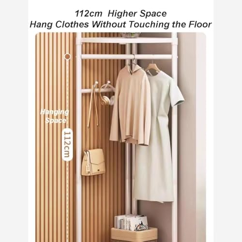 Porte-vêtements d'angle en métal blanc pour optimiser les petits espaces avec étagères - 6