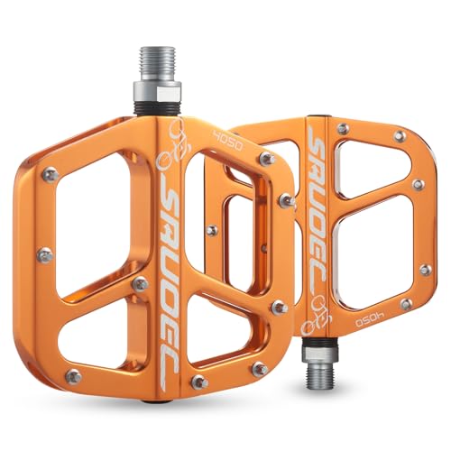 SRUOEC Universal Aluminum Bike Pedals for BMX/MTB, Wide Platform, Orange