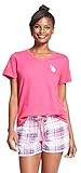 U.S. Polo Assn. Cotton Pajamas for Women Set Short Sleeve, T-Shirt and Shorts (Pink Paradise, Medium)