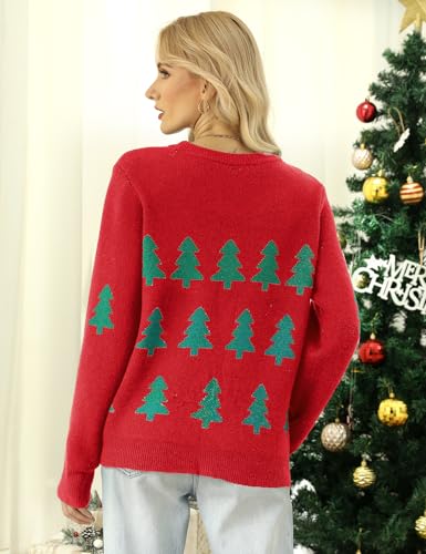 Image of Yimoon Ugly Christmas Sweater for Women Funny Xmas Long Sleeve Knit Pullover Top Cute Santa Tree Reindeer Sweater