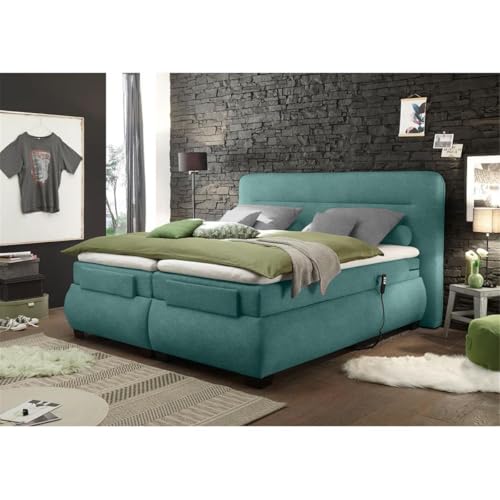 Lomadox Boxspringbett 180x200 cm mit elektrischer Verstellung | Doppelbett in Denim mit Härtegrad H2
