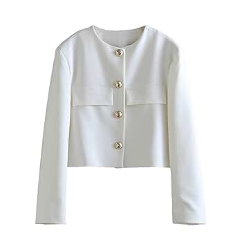 Womens Blazer White Blazer Gold Buttons Gale Ke Neck Female