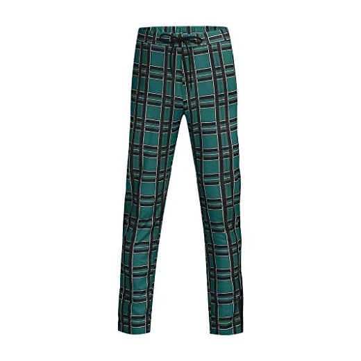Fhuuly La Mode Pantalon de Sport Décontracté pour Homme Coupe Slim Pantalon à Carreaux Running Joggers Les Pantalons de Survêtement Nouveau Tendance (Vert, L)