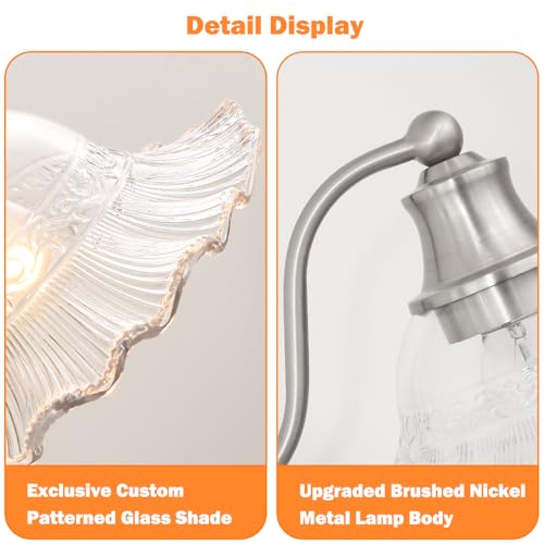 Image of Brushed Nickel Bathroom Vanity Light Fixture Vintage, E26 Easy Mounted | Vanity Light with Flower Glass Shades, 18 inch Wide Bathroom Lighting Over Mirror, Easy Mounted for Bathroom, Bedroom, Hallway