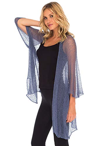 Shu-Shi Womens Long Sheer Kimono Cardigan Open Front Knit Beach Cover Up Blue #TOP29