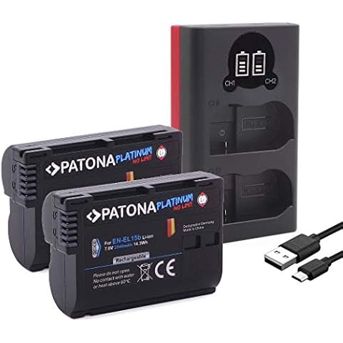 PATONA Platinum (2X) Replacement Battery for Nikon EN-EL15b (2040mAh) Nikon D780 Z6 Z7 with Charger 18522 (USB-Dual) Cover