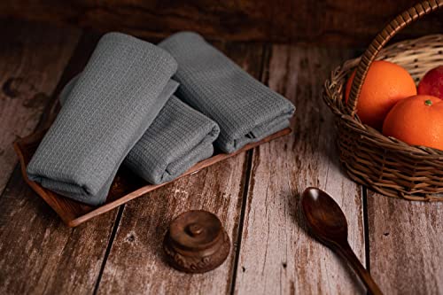 Pagnanno – Hotel Quality Waffle Weave Kitchen Tea Towel - Professional Cotton 45 x 70 cm | Absorbent Fast-Drying Bar Towels (Pack of 3, Grey) - Image 4