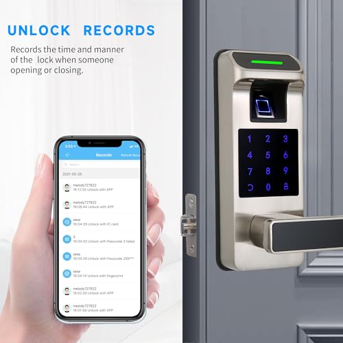 Harfo Fingerprint Door Lock, Heavy Duty Full APP Control Touchscreen Keypad Keyless Lock with Reversible Handle, Perfect for Home/Office/Bedroom Doors (Satin Nickel) thumbnail 5