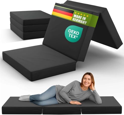 SHOGAZI Klappmatratze 110x190 x 12 cm, Gästematratze klappbar Made in Germany, Faltmatratze VERGLEICHSSIEGER, ultimativer Schlafkomfort, Orthopädischer Kaltschaum - Anthrazit