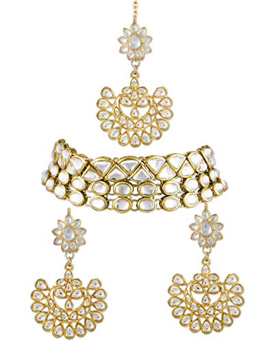 Image of Karatcart Gold Plated Pearl and Drop Kundan Studded Choker Necklace Setfor Women