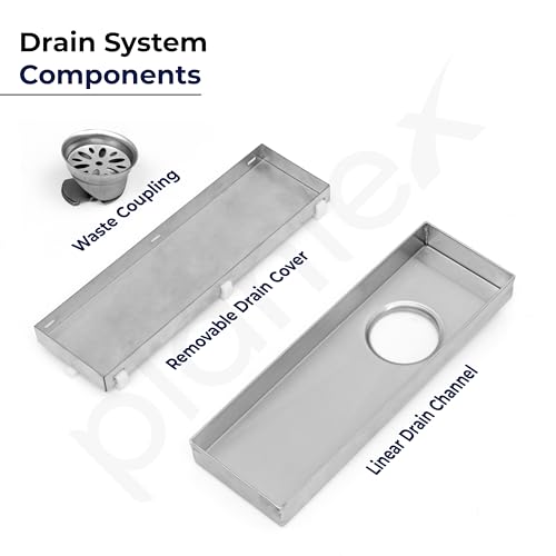 Image of Plantex 304 Grade Stainless Steel Tile Insert Shower Drain Channel /12x4 Inches Waste Water Floor Drain /Invisible Shower Drain Channel with Cockroach Trap - (BH-4104, Chrome)