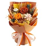 iLovDesign Preserved Flowers Bouquet, Long Lasting Floral Arrangement with Gift Box, Ideal for Mom, Wife, Women & Friends (Orange)