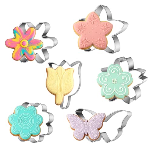 6 Stück Blumen Ausstechformen Set, Edelstahl Keksausstecher Ostern Plätzchenausstecher Schmetterling Ausstecher DIY-Backwerkzeuge für Gebäck Fondant Kuche DonutKekse