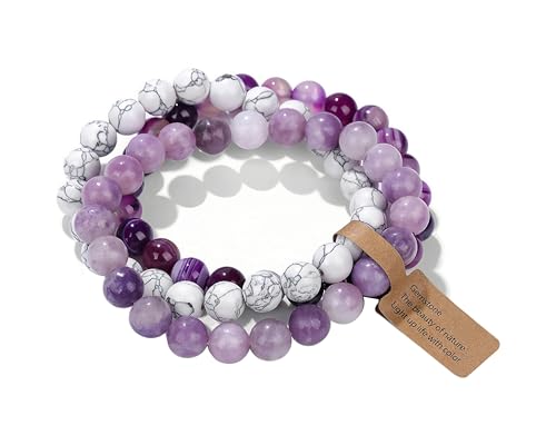 SAIBANGZI Beaded Bracelets for Women - Natural Stone Crystal Stretch Bracelets, Elegant Fossil Design, Handmade Jewelry, Ideal Gifts for Her