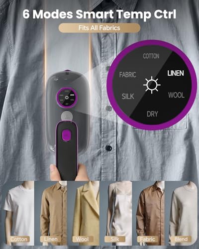 Image of Travel Steamer Iron for Clothes, Portable Handheld Garment Steamer with 6 Smart Modes, Strong Penetrating Steam, 180 Rotatable Handle, 150ml Large Tank for Home & Travel (Light Gray)