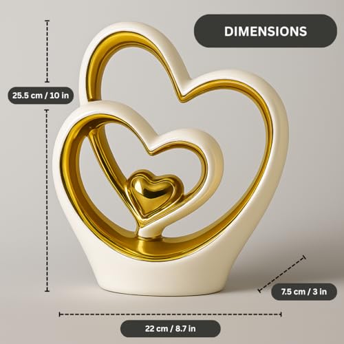 Gold Heart Ornament – Elegant Ceramic Couple Sculpture – White & Gold Tabletop Decor – Romantic Centerpiece for Living Room, Bedroom or Office – Anniversary or Valentine’s Gift - Image 4