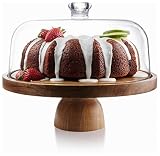 Homesphere Cake Stand with Acrylic Lid, Acacia Wood Base, Acrylic Dome, Multifunctional 2 in 1 Use,