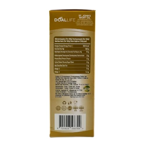 DOALLIFE St. John’s Wort Öl 100ml – Johanniskrautöl, Naturreines Pflegeöl für Haut, Narben & Wunden – Vegan & Kaltgepresst – Braunglasflasche