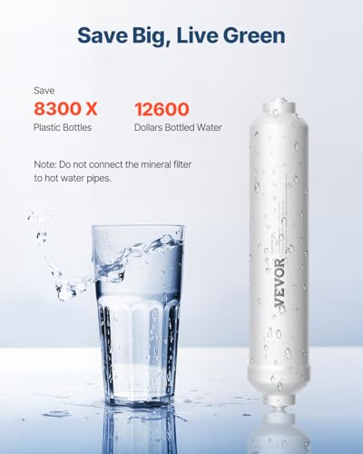VEVOR Alkaline Water Filter, Universal Remineralization Filter, pH Balance and Restore Essential Minerals, Replace Inline Mineral Filter Fit for Undersink RO System, Water Purifier, 1/4