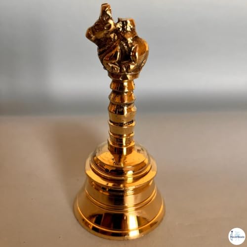 Image of Elegant Brass Mandir Ghanti - 4 Inch Handcrafted Temple Bell for Pooja and Home Decor
