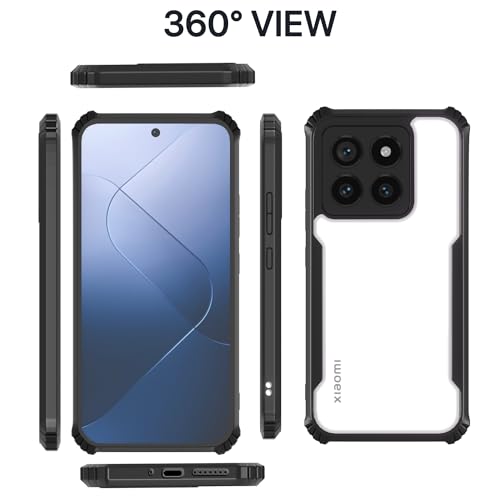 Image of Pikkme Mi 14 5G Back Cover | Crystal Clear Transparent Back | Ultra Hyrbid | Full Camera Protection | Raised Edge | Bumper Back Case (Black)