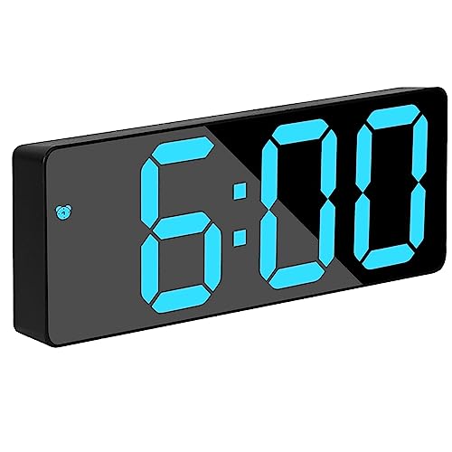 Small Digital Clock, 6.5 inch LED Display with Light Blue Digits, 3 Levels Brightness Adjustable, Desk Alarm, Table Clock with 1 Alarm, 12/24H, Temperature, Calendar Corded Powered(Blue)