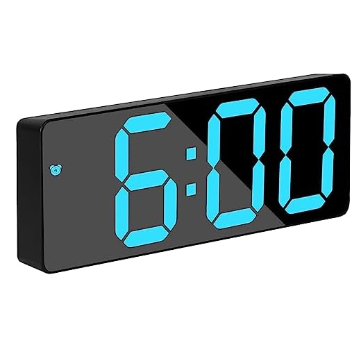 Small Digital Clock, 6.5 inch LED Display with Light Blue Digits, 3 Levels Brightness Adjustable, Desk Alarm, Table Clock with 1 Alarm, 12/24H, Temperature, Calendar Corded Powered(Blue)