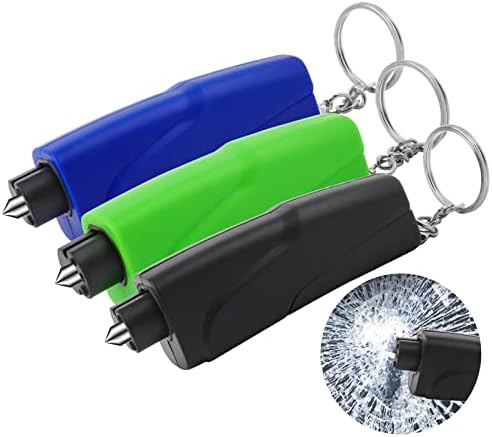 RAPUDA Window Breaker Seatbelt Cutter,3-in-1 Mini Glass Breaker, 3 Pack Car Escape Tool for Land and Underwater,Keychain Car Emergency Tool（Black/Green/Blue）