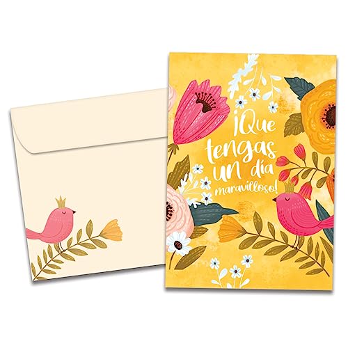 Tree-Free Greetings - Spanish-Speaking Birthday Card - Artful Designs - 1 Card + Matching Envelope - Made in USA - 100% Recycled Paper - 5 x 7 - Cumpleaños Bird (GO64630)