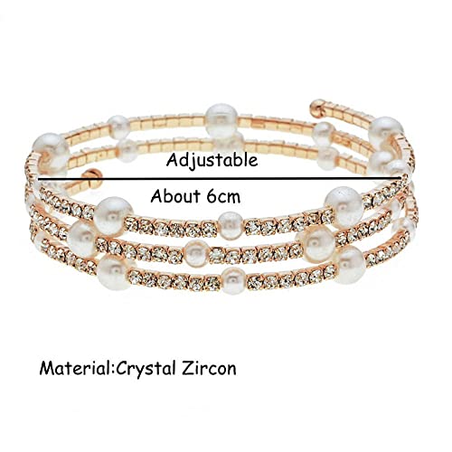 Imitation Pearl Rhinestone Wrap Bangle Bracelet Multi Row Pearl Bracelet Stretch Rhinestone Bracelet Wedding Jewelry Accessories For Women(2 Gold) #TOP2