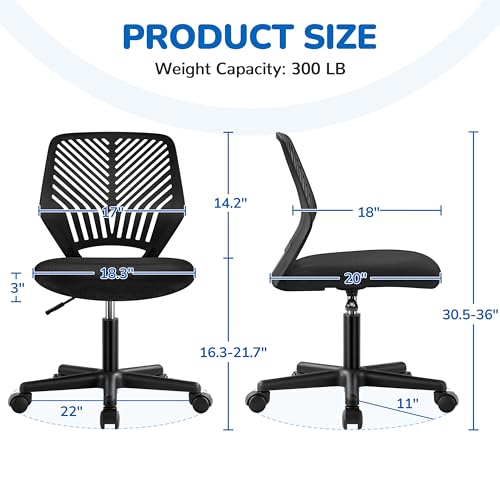 Image of Yaheetech Student Desk Chair, Low-Back Armless Study Chair with Lumbar Support, Adjustable Swivel Office Chair for Home Bedroom School, Black