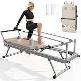 SogesPower Pilates Reformer Machine for Home Gym Workout, Foldable Pilates Equipment with High Strength Elastic Cords&Springs, Up to 400lbs Weight Capacity,Beige 79'
