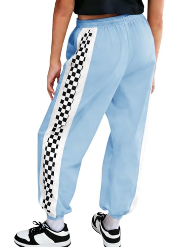 Haloumoning Girls Baggy Joggers Kids Athletic Checkered Elastic Waist Track Pants with Pockets 5-14Y
