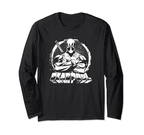 Image of Marvel Deadpool Arms Crossed Chalk Out Badge Long Sleeve T-Shirt